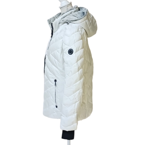 Nautica Cozy White Puffer Jacket Hoodie Women's Size L - Picture 3 of 8